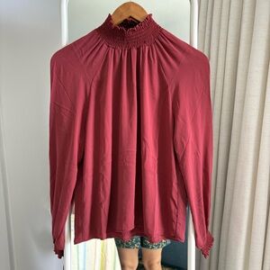 Krisa red smocked neck long sleeve blouse 💕
